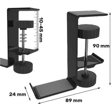 Ständer Kopfhörertaschenhalter, Aluminium, Schreibtisch, verstellbar, Tischständer, Kleiderbügel, Haken, Schwarz