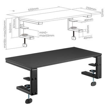 Stehtischregal für Monitor Laptop Computer verstellbar an der Tischplatte Ergo Clamp Riser Black