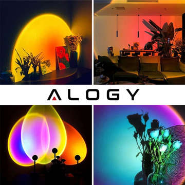 Sunset-Projektorlampe, LED-Nachtlicht, Alogy Sunset-Fernbedienungsständer, verstellbar, USB, Schwarz