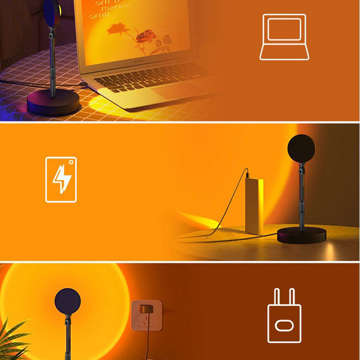 Sunset-Projektorlampe, LED-Nachtlicht, Alogy Sunset-Fernbedienungsständer, verstellbar, USB, Schwarz