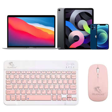 Tastatur-Maus-Set, kabellose Maus für Laptop, PC, Bluetooth, AN-030, Silent Slim, Rosa und Weiß