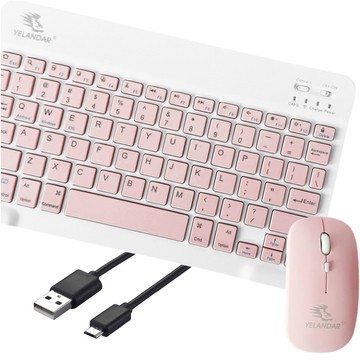 Tastatur-Maus-Set, kabellose Maus für Laptop, PC, Bluetooth, AN-030, Silent Slim, Rosa und Weiß