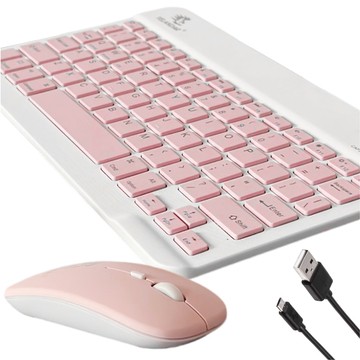 Tastatur-Maus-Set, kabellose Maus für Laptop, PC, Bluetooth, AN-030, Silent Slim, Rosa und Weiß