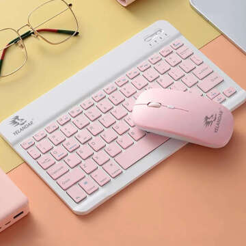 Tastatur-Maus-Set, kabellose Maus für Laptop, PC, Bluetooth, AN-030, Silent Slim, Rosa und Weiß