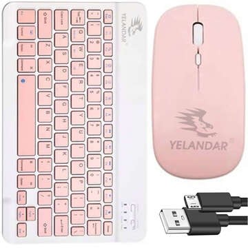 Tastatur-Maus-Set, kabellose Maus für Laptop, PC, Bluetooth, AN-030, Silent Slim, Rosa und Weiß