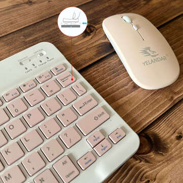 Tastatur-Maus-Set, kabellose Maus für Laptop, PC, Bluetooth, AN-030, Silent Slim, Rosa und Weiß