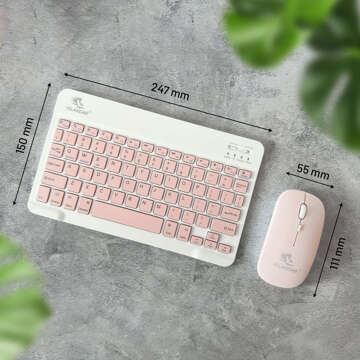 Tastatur-Maus-Set, kabellose Maus für Laptop, PC, Bluetooth, AN-030, Silent Slim, Rosa und Weiß