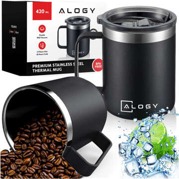 Thermobecher-Set mit 2 Tassen Thermobecher 420 ml mit Griffdeckel für Kaffee Tee Stahl Alogy Schwarz Grün