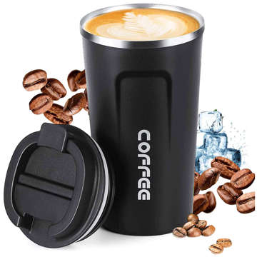 Thermobecher Thermoskanne mit 380 ml Fassungsvermögen für Kaffee, Tee, kalte Getränke, warme Stahlwasserflasche THM2 Techsuit Edelstahl schwarz