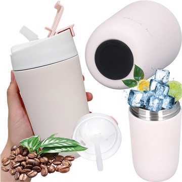 Thermobecher-Thermoskanne mit Ausgießer und Strohhalm für Kaffee, Yerba-Mate-Tee, 480 ml, Vakuumflasche Alogy Steel Pink