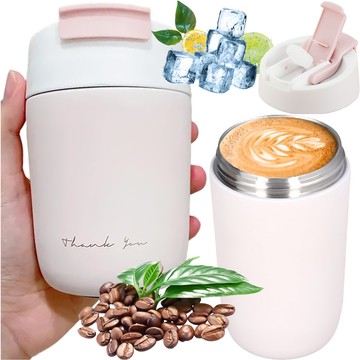 Thermosbecher mit Ausgießer und Strohhalm für Kaffee, Yerba-Mate-Tee, 360 ml, Alogy-Vakuumflasche, Stahl, Pink, Waschbürste