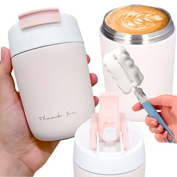 Thermosbecher mit Ausgießer und Strohhalm für Kaffee, Yerba-Mate-Tee, 360 ml, Alogy-Vakuumflasche, Stahl, Pink, Waschbürste