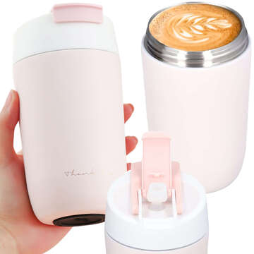 Thermosbecher mit Ausguss und Strohhalm für Kaffee, Yerba-Mate-Tee, 480 ml, Alogy-Vakuumflasche, Stahl, Pink, Waschbürste