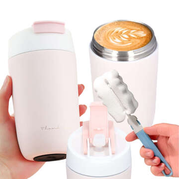 Thermosbecher mit Ausguss und Strohhalm für Kaffee, Yerba-Mate-Tee, 480 ml, Alogy-Vakuumflasche, Stahl, Pink, Waschbürste