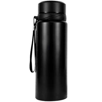 Thermosflasche, Thermoflasche, 1 l, für Kaffee, Yerba Mate-Tee mit Teesieb, großes Sieb, Alogy-Stahl, schwarz, Waschbürste