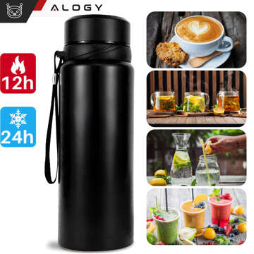 Thermosflasche, Thermoflasche, 1 l, für Kaffee, Yerba Mate-Tee mit Teesieb, großes Sieb, Alogy-Stahl, schwarz, Waschbürste