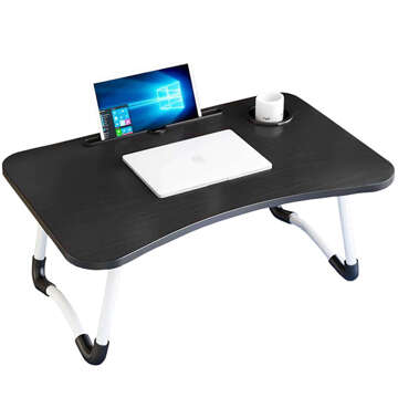 Tragbarer klappbarer Laptop-Tisch, Notebook-Tisch für Bett, Frühstück, Frühstück, Laptop-Ständer, MacBook, Schwarz