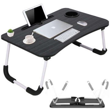 Tragbarer klappbarer Laptop-Tisch, Notebook-Tisch für Bett, Frühstück, Frühstück, Laptop-Ständer, MacBook, Schwarz