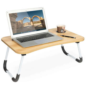 Tragbarer klappbarer Laptop-Tisch, Notebook-Tisch für Bett, Frühstück, Frühstück, Laptop-Ständer, MacBook, helles Holz