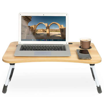 Tragbarer klappbarer Laptop-Tisch, Notebook-Tisch für Bett, Frühstück, Frühstück, Laptop-Ständer, MacBook, helles Holz