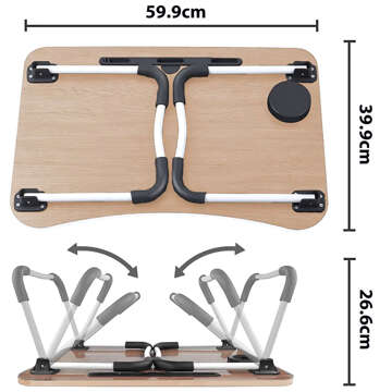 Tragbarer klappbarer Laptop-Tisch, Notebook-Tisch für Bett, Frühstück, Frühstück, Laptop-Ständer, MacBook, helles Holz