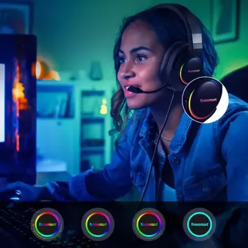 Tronsmart Sparkle RGB kabelgebundener Around-Ear-USB-Kopfhörer mit Mikrofon und Fernbedienung für Gamer schwarz (467600)