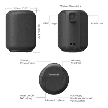 Tronsmart T6 Mini tragbarer drahtloser Bluetooth 5.0-Lautsprecher 15 W rot (366158)
