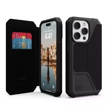 UAG Metropolis - Schutzhülle mit Klappe für iPhone 14 Pro (Kevlar-Schwarz)