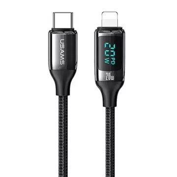 USAMS Geflochtenes Kabel U78 USB-C auf Lightning LED 1,2m 20W PD Schnellladung schwarz/schwarz SJ545USB01 (US-SJ545)