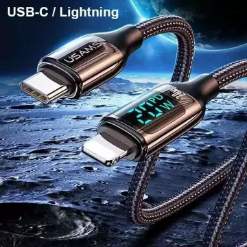 USAMS Geflochtenes Kabel U78 USB-C auf Lightning LED 1,2m 20W PD Schnellladung schwarz/schwarz SJ545USB01 (US-SJ545)