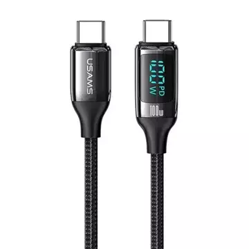 USAMS Geflochtenes Kabel U78 USB-C auf USB-C LED 2m 100W Fast schwarz/schwarz SJ558USB01 (US Charging-SJ558)