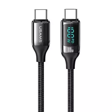 USAMS Geflochtenes Kabel U78 USB-C auf USB-C LED 3m 100W Fast schwarz/schwarz SJ559USB01 (US Charging-SJ559)
