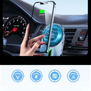 USAMS Magnetic Car Wireless Charging 15W Induktions-Autotelefonhalter für die Lüftungsöffnung. CD170DZ01 (US-CD170) grau/grau