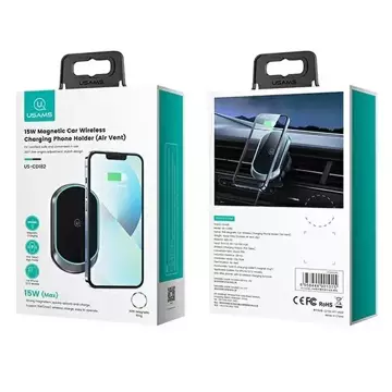 USAMS Magnetic Wireless Charging 15W induktiver Telefon-Autohalter für Lüftungsschlitze. CD182ZJ01 (US-CD182) schwarz/schwarz