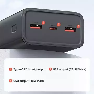 USAMS Powerbank PB68 30000mAh 65W QC3.0 PD Schnellladekabel USB-C/USB-C 100W Czarny/Schwarz ATXLOGTC01 (US-CD185)