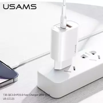 USAMS Wandladegerät 1x USB-C 1x USB T35 20W (nur Kopf) PD3.0 QC3.0 Fast Charging weiß/weiß CC121TC01 (US-CC121)