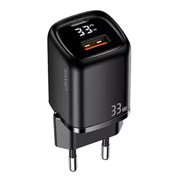 USAMS Wandladegerät 1x USB-C 1x USB T46 33W (nur Kopf) PD3.0 QC3.0 Fast Charging schwarz/schwarz CC152TC01 (US-CC152)