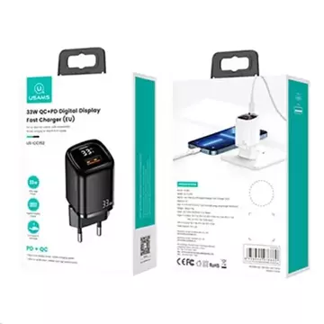 USAMS Wandladegerät 1x USB-C 1x USB T46 33W (nur Kopf) PD3.0 QC3.0 Fast Charging schwarz/schwarz CC152TC01 (US-CC152)