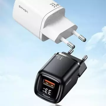 USAMS Wandladegerät 1x USB-C 1x USB T46 33W (nur Kopf) PD3.0 QC3.0 Fast Charging schwarz/schwarz CC152TC01 (US-CC152)