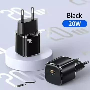 USAMS Wandladegerät 1x USB-C T36 mini 20W USB-C-Lightning Kabel schwarz/schwarz PD3.0 Fast Charging XFKXLOGTL01 (US-CC124 US-SJ484)