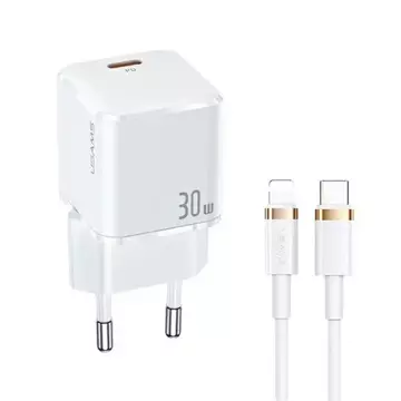 USAMS Wandladegerät 1x USB-C T45 30W PD3.0 Schnellladekabel U63 USB-C/Lightning white/white UXTZH02 (USAMS-UX)