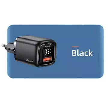 USAMS Wandladegerät 1xUSB-C 1xUSB T46 33W PD3.0 QC3.0 Schnellladekabel U63 USB-C/Lightning schwarz/schwarz UDTZ01