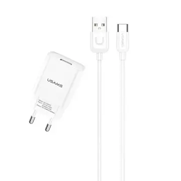 USAMS Wandladegerät 1xUSB T21 USB-C weiß/weiß 2.1A Schnellladekabel T21OCTC01