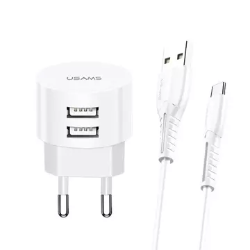 USAMS Wandladegerät 2xUSB T20 2.1A microUSB weiß/weiß rund Schnellladung XTXLOGT18MC05