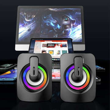 USB 2.0 Alogy Mini-Stereo-Kabellautsprecher HIFI-Computerlautsprecher mit Mikrofon RGB Schwarz