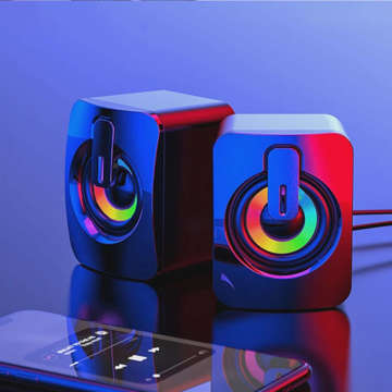 USB 2.0 Alogy Mini-Stereo-Kabellautsprecher HIFI-Computerlautsprecher mit Mikrofon RGB Schwarz