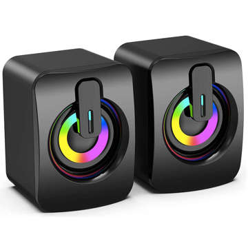 USB 2.0 Alogy Mini-Stereo-Kabellautsprecher HIFI-Computerlautsprecher mit Mikrofon RGB Schwarz