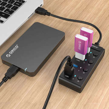 USB 3.0-Hub. Orico mit Schaltern, 5x USB (schwarz)