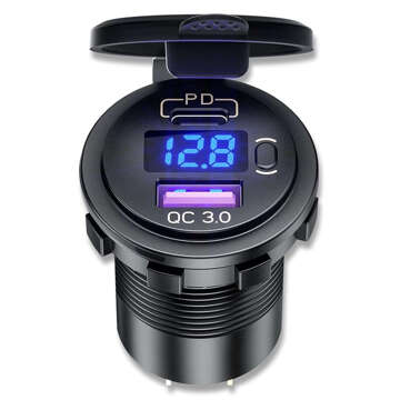 USB-Autoladegerät QC 3.0 USB-C Typ-C PD-Adapter Auto-Zigarettenanzünder-Buchse LED-Voltmeter 48 W schnell für Telefon Schwarz