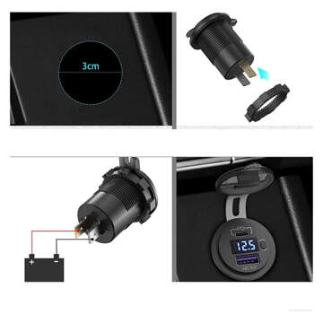 USB-Autoladegerät QC 3.0 USB-C Typ-C PD-Adapter Auto-Zigarettenanzünder-Buchse LED-Voltmeter 48 W schnell für Telefon Schwarz